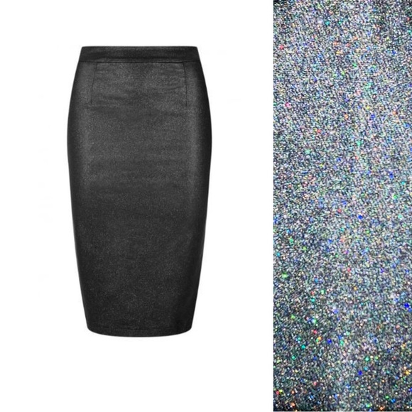 Collectif Dresses & Skirts - Collectif Black Glitter Leather Look Midi Polly Vegas Pencil Skirt UK 10